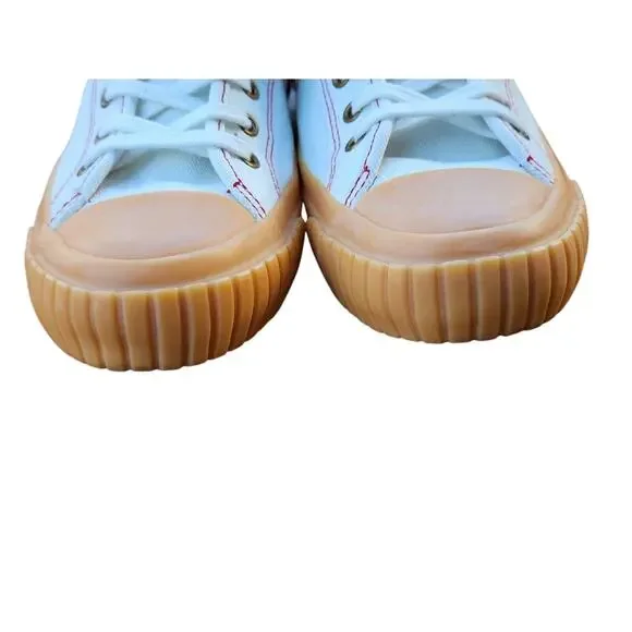 J.Crew Canvas High-Top Sneakers Ivory Gum Sole Red Stitching Sz 6 - Picture 7 of 10